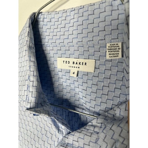 Ted Baker long sleeve button down textured geometric blue size L - Picture 6 of 9
